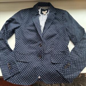 J. Crew Navy and White Polka Dot Blazer Size 00